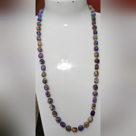 Purple & Blue Handcrafted Bohemian Multicolor Beaded Necklace - Picture 4 of 5